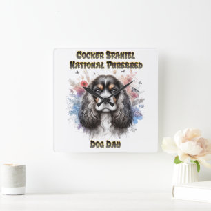 Cocker Spaniel Day Celebration Quadratische Wanduhr
