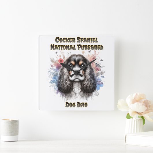 Cocker Spaniel Day Celebration Quadratische Wanduhr (Zuhause)