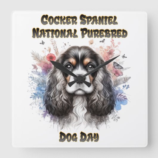 Cocker Spaniel Day Celebration Quadratische Wanduhr (Vorderseite)