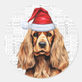 Cocker Spaniel Dog auf Woof Art Weihnachten Runder Aufkleber (Vorderseite)