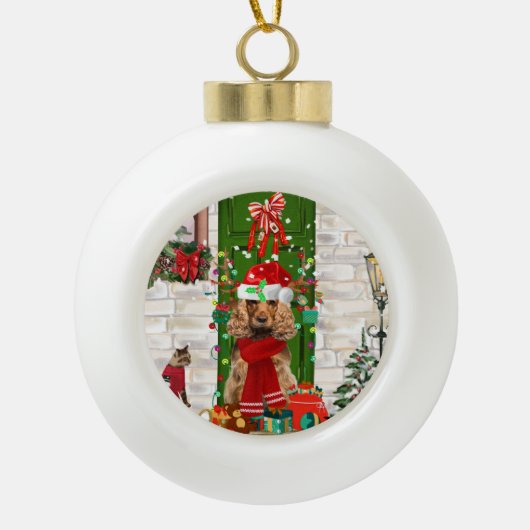 Cocker Spaniel Dog Christmas Keramik Kugel-Ornament (Vorderseite)