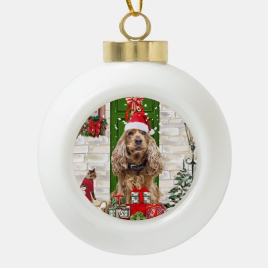 Cocker Spaniel Dog Christmas Keramik Kugel-Ornament (Vorderseite)