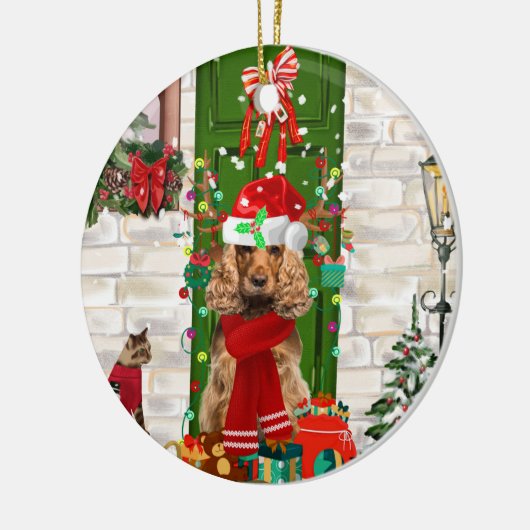 Cocker Spaniel Dog Christmas Keramik Ornament (Links)