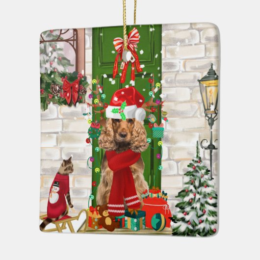 Cocker Spaniel Dog Christmas Keramikornament (Links)