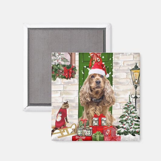 Cocker Spaniel Dog Christmas Magnet (Vorderseite/Rückseite)