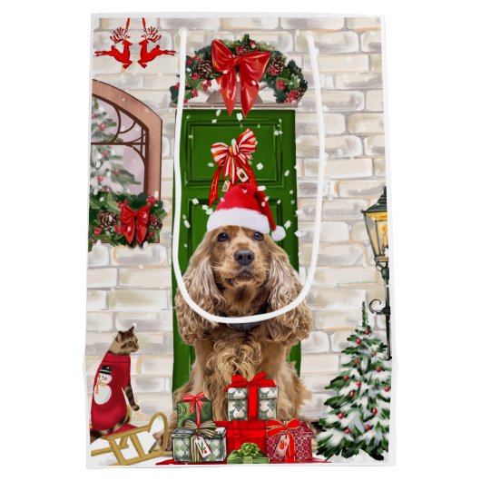 Cocker Spaniel Dog Christmas Mittlere Geschenktüte (Rückseite)
