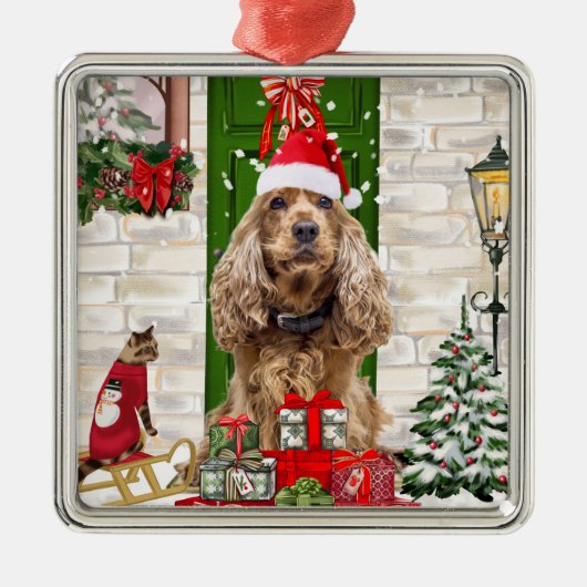 Cocker Spaniel Dog Christmas Ornament Aus Metall (Vorne)