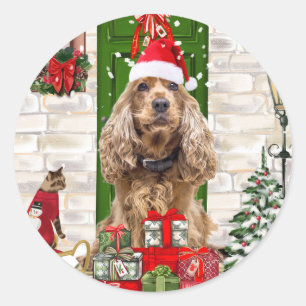Cocker Spaniel Dog Christmas Runder Aufkleber