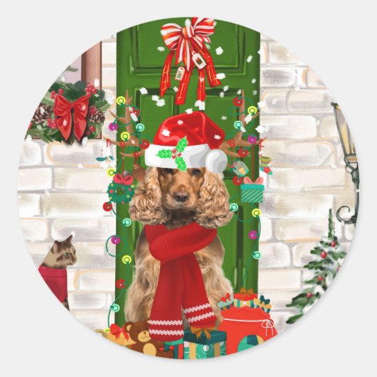 Cocker Spaniel Dog Christmas Runder Aufkleber (Vorderseite)