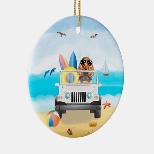 Cocker Spaniel Dog Fahren am Strand Keramik Ornament (Rechts)