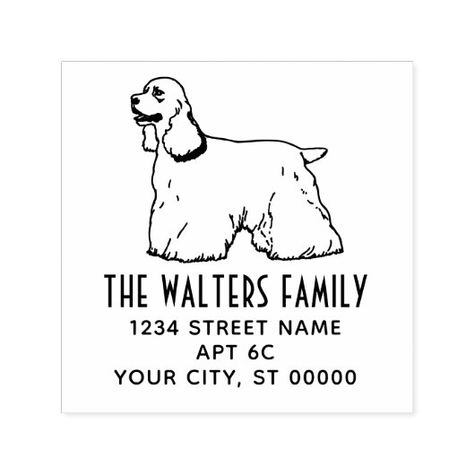 Cocker Spaniel Dog Line Art Name Rücksendeadresse Permastempel (Design)