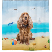 Cocker Spaniel Dog on Beach Duschvorhang (Vorderseite)