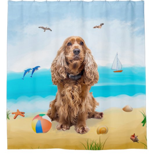 Cocker Spaniel Dog on Beach Duschvorhang (Vorderseite)