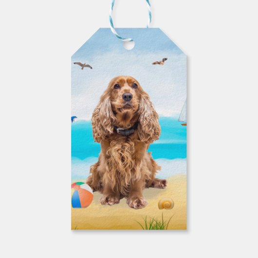 Cocker Spaniel Dog on Beach Geschenkanhänger (Rückseite)