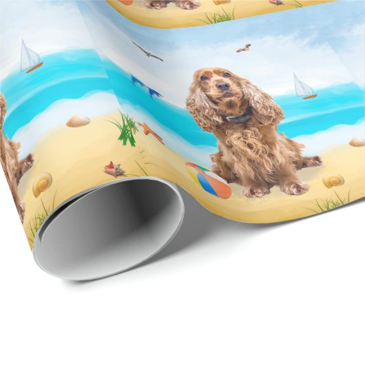 Cocker Spaniel Dog on Beach Geschenkpapier (Rolleneckpunkt)