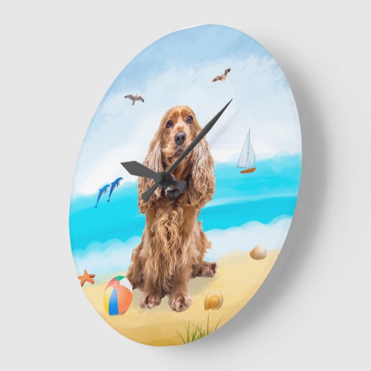 Cocker Spaniel Dog on Beach Große Wanduhr (Winkel)