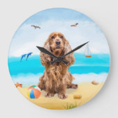 Cocker Spaniel Dog on Beach Große Wanduhr (Vorderseite)