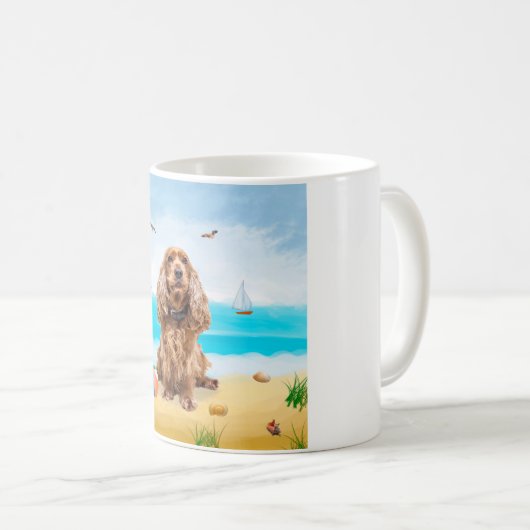 Cocker Spaniel Dog on Beach Kaffeetasse (VorderseiteRechts)