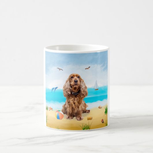 Cocker Spaniel Dog on Beach Kaffeetasse (Mittel)