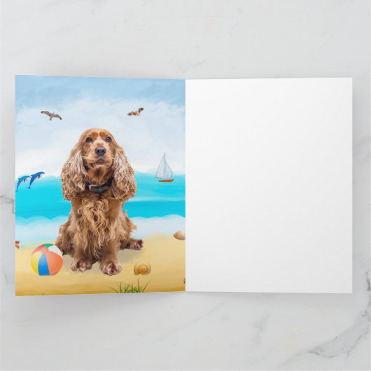 Cocker Spaniel Dog on Beach Karte (Innenseite)