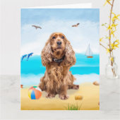 Cocker Spaniel Dog on Beach Karte (Gelbe Blume)