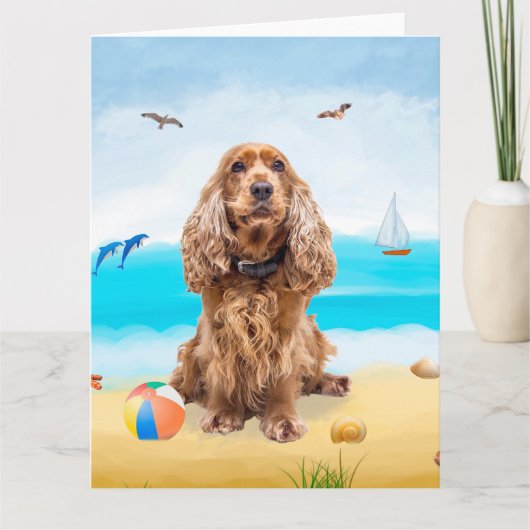Cocker Spaniel Dog on Beach Karte (Vorderseite)