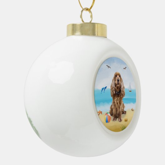Cocker Spaniel Dog on Beach Keramik Kugel-Ornament (Links)