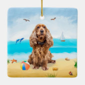 Cocker Spaniel Dog on Beach Keramikornament (Rückseite)