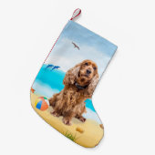 Cocker Spaniel Dog on Beach Kleiner Weihnachtsstrumpf (Vorderansicht (hängend))