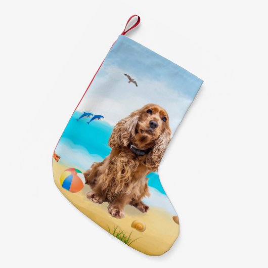 Cocker Spaniel Dog on Beach Kleiner Weihnachtsstrumpf (Vorderansicht (hängend))