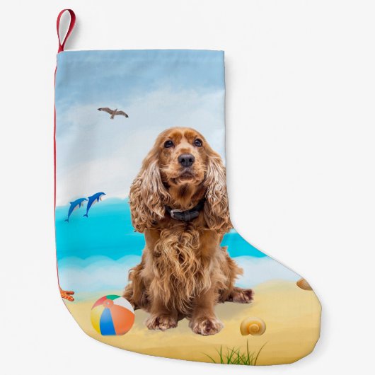 Cocker Spaniel Dog on Beach Kleiner Weihnachtsstrumpf (Vorderseite)