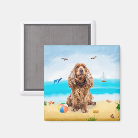 Cocker Spaniel Dog on Beach Magnet (Vorderseite/Rückseite)