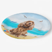 Cocker Spaniel Dog on Beach Pappteller (Schrägansicht)