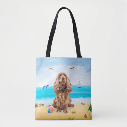 Cocker Spaniel Dog on Beach Tasche (Vorderseite)