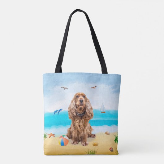 Cocker Spaniel Dog on Beach Tasche (Rückseite)