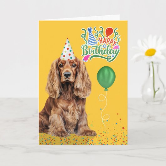 Cocker Spaniel Dog Party Hat Yellow Birthday Karte (Kleine Pflanze)