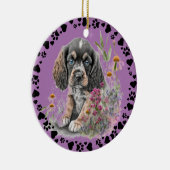 Cocker Spaniel Dog Paw Hearts Foto Lavender Keramik Ornament (Rechts)