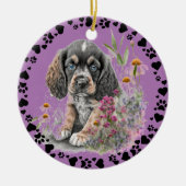 Cocker Spaniel Dog Paw Hearts Foto Lavender Keramik Ornament (Vorne)