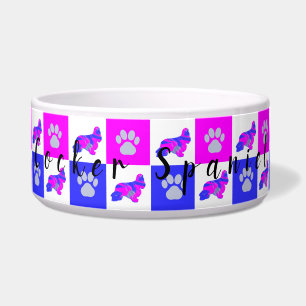 Cocker Spaniel Dog & Paw Hot Pink & Blue Pet Bowl Napf