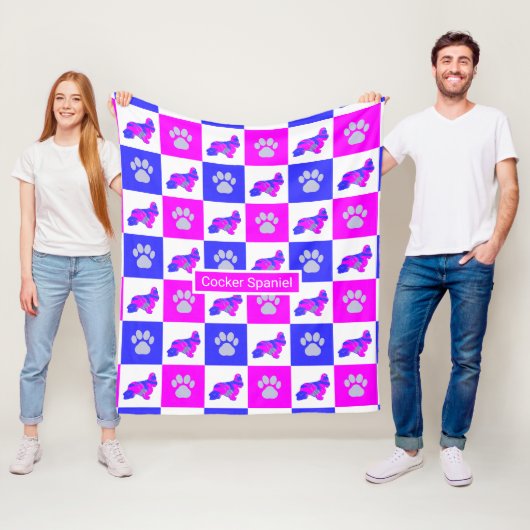 Cocker Spaniel Dog & Paw Hot Pink und Blue Fleecedecke (Beispiel)