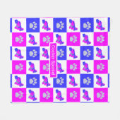 Cocker Spaniel Dog & Paw Hot Pink und Blue Fleecedecke (Vorderseite (Horizontal))