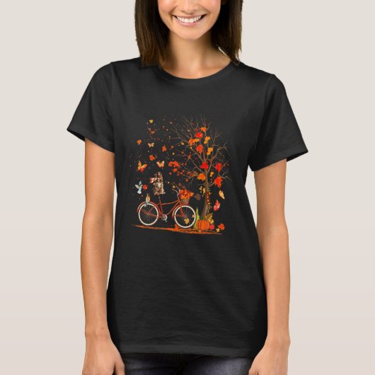 Cocker Spaniel Dog Pumpkin Bicycle Herbstlaube Tre T-Shirt (Vorderseite)