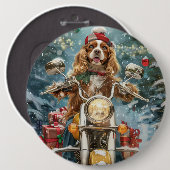 Cocker Spaniel Dog Riding Motorrad Weihnachten Button (Vorne & Hinten)