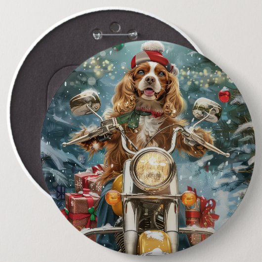Cocker Spaniel Dog Riding Motorrad Weihnachten Button (Vorne & Hinten)