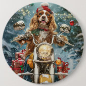 Cocker Spaniel Dog Riding Motorrad Weihnachten Button (Vorderseite)
