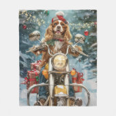 Cocker Spaniel Dog Riding Motorrad Weihnachten Fleecedecke (Vorderseite)