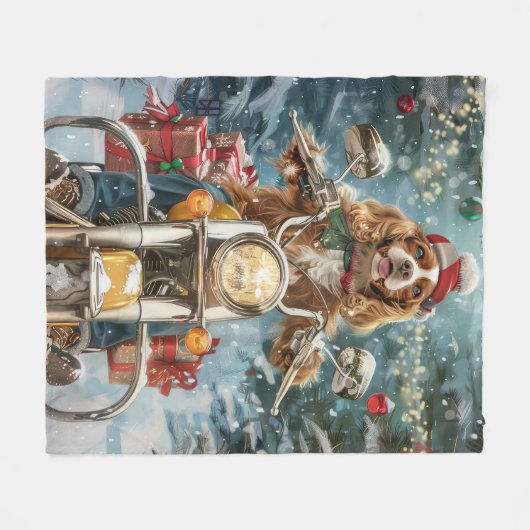 Cocker Spaniel Dog Riding Motorrad Weihnachten Fleecedecke (Vorderseite (Horizontal))