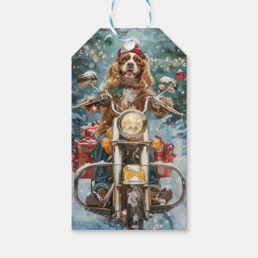 Cocker Spaniel Dog Riding Motorrad Weihnachten Geschenkanhänger (Vorderseite)