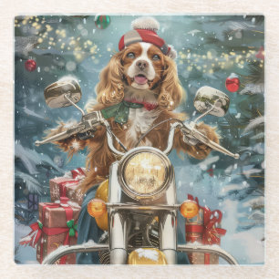 Cocker Spaniel Dog Riding Motorrad Weihnachten Glasuntersetzer