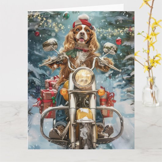 Cocker Spaniel Dog Riding Motorrad Weihnachten Karte (Gelbe Blume)